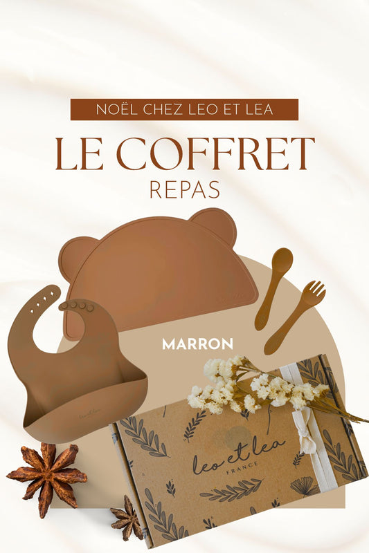 Coffret "Repas" , Couleur Marron, Set de table, Bavoir, Couverts, Cadeaux