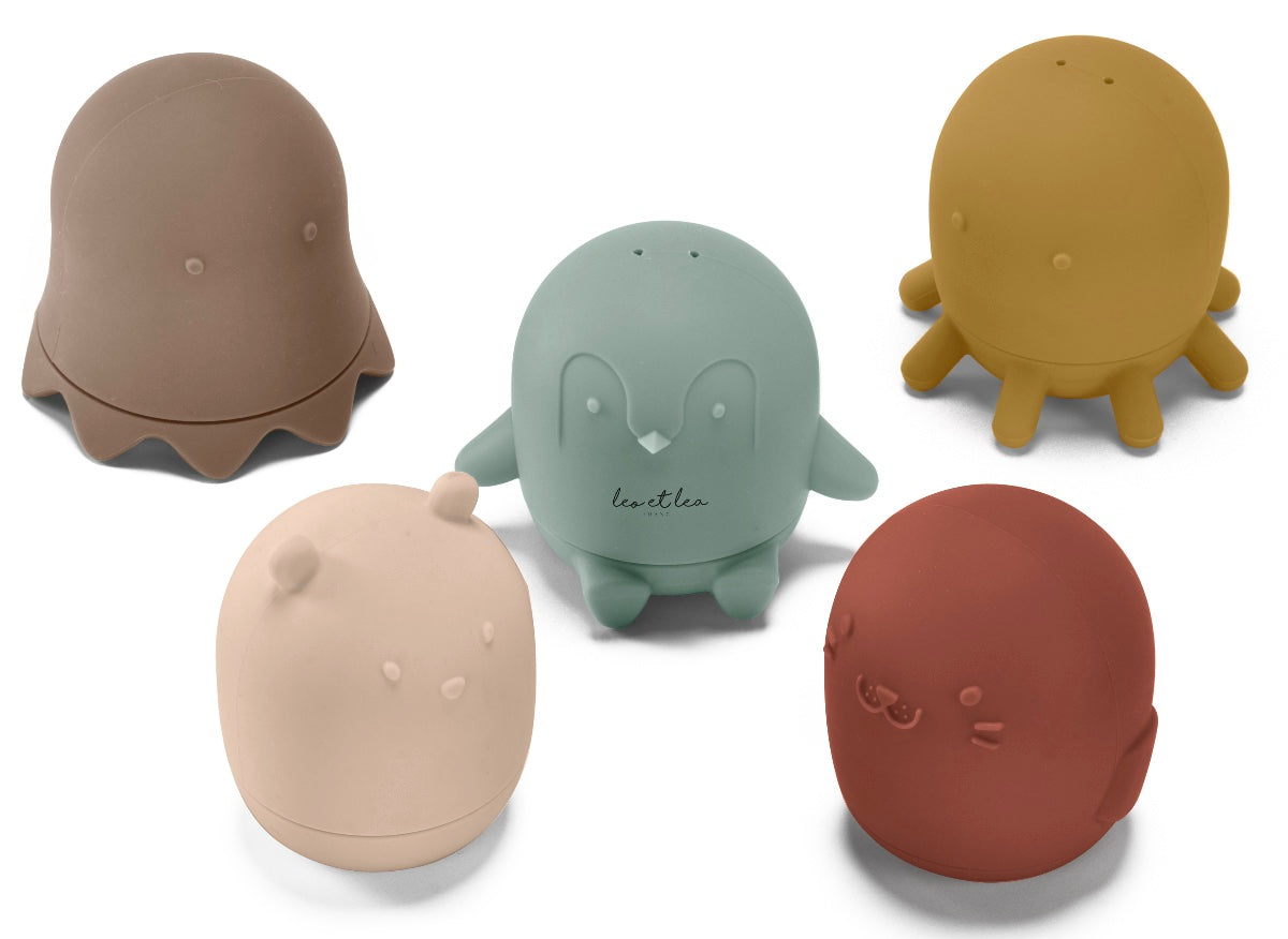 Jouet de bain, Color Mix, Set de 5 animaux en silicone